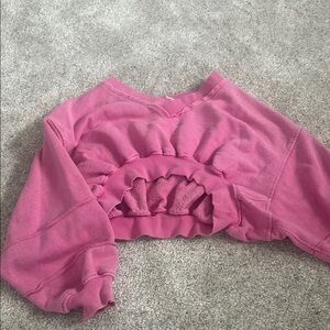 Pink Ruffled Cropped Sweatshirt